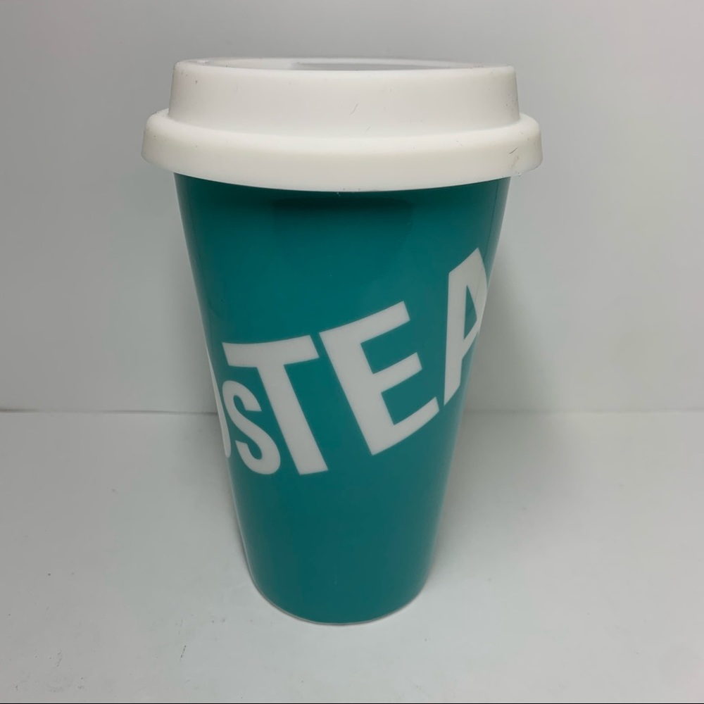 DavidsTea iconic turquoise travel 12oz mug with silicon drinking lid